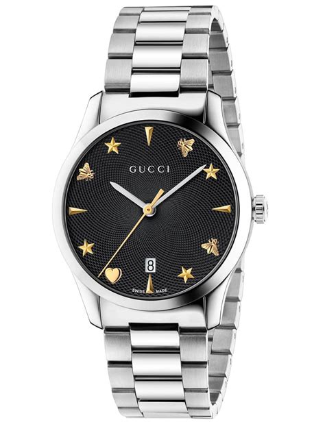 gucci ladies black dial stainless steel watch|gucci stainless steel bracelet watch.